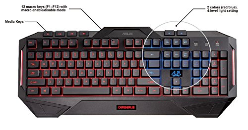 Asus Cerberus Arabic/English LED Backlit USB Gaming Keyboard with Splash-Proof Design - 90YH00R1-B2ZA00