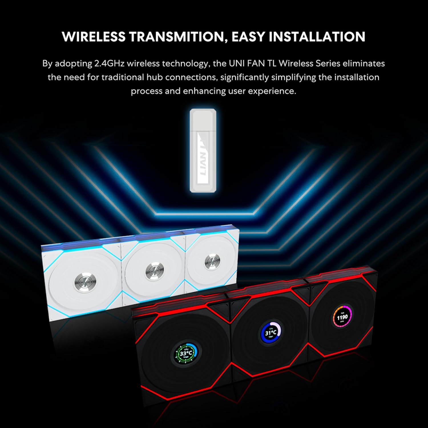 Lian Li UNI FAN TL-LCD 120 WIRELESS Black (1pc) REVERSE aRGB PWM with LCD Screen 120mm TBC RPM (1pcs) NO controller 28mm thickness - G99.12RTLLCD1W1B.00 — 2