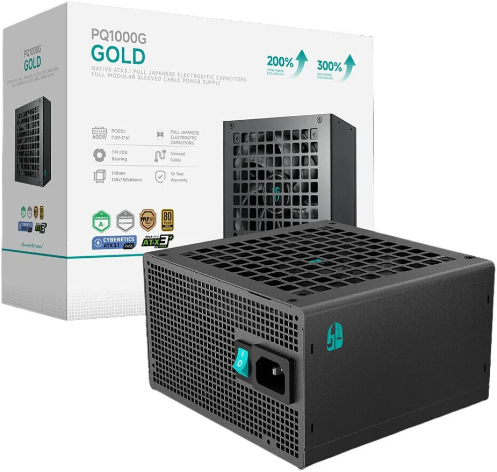 DeepCool PQ1000G Fully Modular Power Supply, 1000W Power, 80 PLUS Gold Efficiency, Fluid Dynamic Bearing Fan, Full Japanese Electrolytic Capacitors, ATX12V V3.1 Type, Black- R-PQA00G-FD1B-JGUKV1