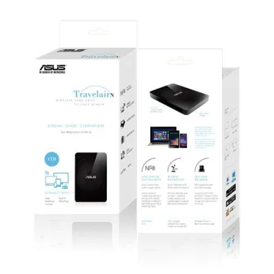 Asus Travelair N WHD-A2 Wireless Hard Drive/SD Card Reader - OneTouch NFC - Asus WHD-A2/1TB/BLK/13/P_UK — 3