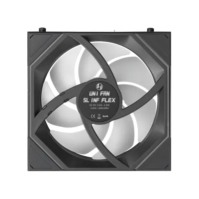 Lian-Li UNI FAN SL-INF FLEX Standard Blade Case Fan with Controller, 120mm Fan Size, 2300 RPM Fan Speed, 67 CFM Airflow, Fluid Dynamic Bearing, PBT/PC Material, Pack of 3, Black- G9F.12SLIN1F3B.00 — 5