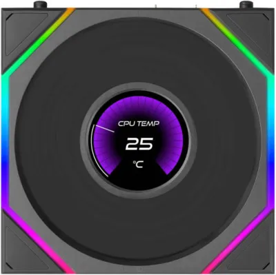 Lian-Li UNI FAN TL LCD FLEX Reverse Case Fan with Out Controller, 120mm Fan Size, 1900 RPM Fan Speed, 63 CFM Airflow, Fluid Dynamic Bearing, PBT / PA66 Material, Pack of 3, Black - G9F.12RTLLCD1F3B.00 — 6