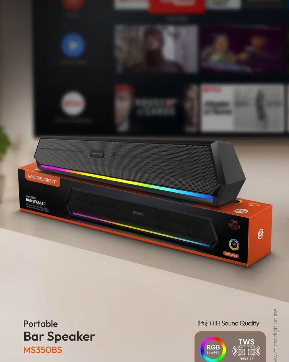 MICRODIGIT Portable RGB Bluetooth Bar Speaker- MS350BS