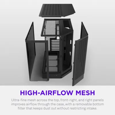 NZXT H6 RGB+ Compact Dual-Chamber ATX Mid-Tower Airflow Case, Support Up to 360mm Radiator, Steel-Tempered Glass Material, Up to 10 Fans, 8-Pin Connector, Rear-Connecting, Black- CC-H62FB-P1.ME — 2