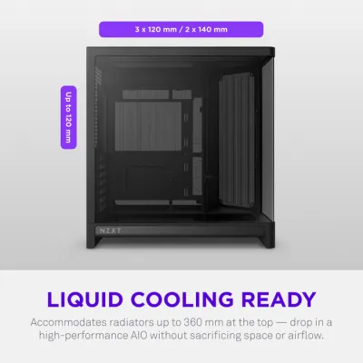 NZXT H6 RGB+ Compact Dual-Chamber ATX Mid-Tower Airflow Case, Support Up to 360mm Radiator, Steel-Tempered Glass Material, Up to 10 Fans, 8-Pin Connector, Rear-Connecting, Black- CC-H62FB-P1.ME — 4