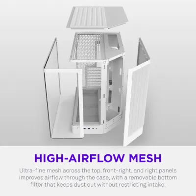 NZXT H6 RGB+ Compact Dual-Chamber ATX Mid-Tower Airflow Case, Support Up to 360mm Radiator, Steel-Tempered Glass Material, Up to 10 Fans, 8-Pin Connector, Rear-Connecting, White - CC-H62FW-P1.ME