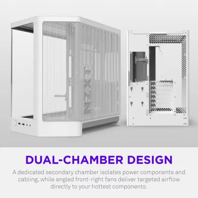 NZXT H6 RGB+ Compact Dual-Chamber ATX Mid-Tower Airflow Case, Support Up to 360mm Radiator, Steel-Tempered Glass Material, Up to 10 Fans, 8-Pin Connector, Rear-Connecting, White - CC-H62FW-P1.ME — 3