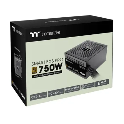 Thermaltake Smart BX3 Pro Power Supply, 750W Power, 80 Plus Bronze, Non-Modular, ATX 3.1, PCIe 5.1 12V-2x6, 120mm FDB Fan, Smart Zero Fan, OCP/OVP/UVP/OPP/SCP/OTP, Black - PS-SPD-0750NNFABK-7