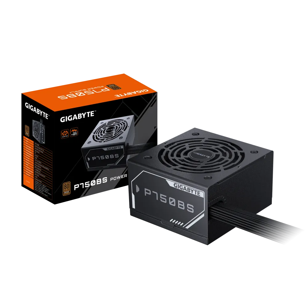 GIGABYTE GP-P750BS Non-Modular Power Supply, 80 Plus Bronze Efficiency, 120mm Silent Fluid Dynamic Bearing Fan, Active PFC, ATX 12V, Single +12V Rail, Black