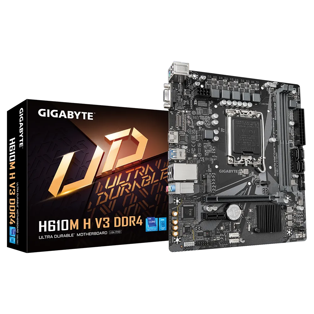GIGABYTE Intel® H610 Motherboard with 4+1+1 Hybrid Phases Digital VRM Design, PCIe 4.0* Design, Gen3 x4 M.2, Anti-Sulfur Resistor, Smart Fan 6 Black - H610M-H-V3-DDR4
