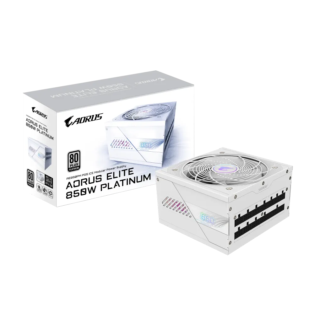 GIGABYTE AORUS ELITE P850W 80+ Platinum Modular PCIe 5.0 Power Supply, Intel Form Factor ATX 12V v3.0, 850W Capacity, 120mm FDB Fan, 60-50 Hz Input Frequency, Ice white- GP-AE850PM-PG5-ICE