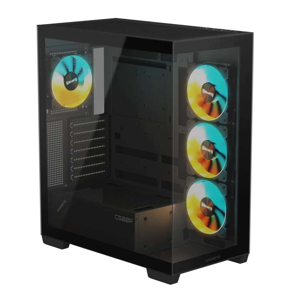 GIGABYTE C500 ATX Computer Case, 410MM/BL ST ATX GPU, Mid Tower Form Factor, RGB Lighting, 3.5" Drive Support, Pre-installed Fan, Built-In Cable Management, Black- GB-C500P-ST-ATX