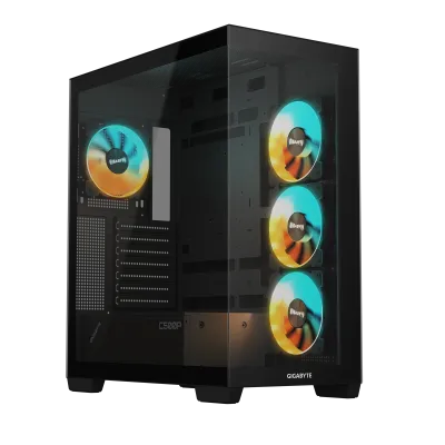 GIGABYTE C500 ATX Computer Case, 410MM/BL ST ATX GPU, Mid Tower Form Factor, RGB Lighting, 3.5" Drive Support, Pre-installed Fan, Built-In Cable Management, Black- GB-C500P-ST-ATX — 3
