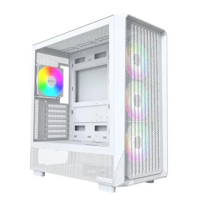 Montech X5 High Airflow ATX Mid-Tower PC Case, 4 ARGB Fans - White - X5-WHITE