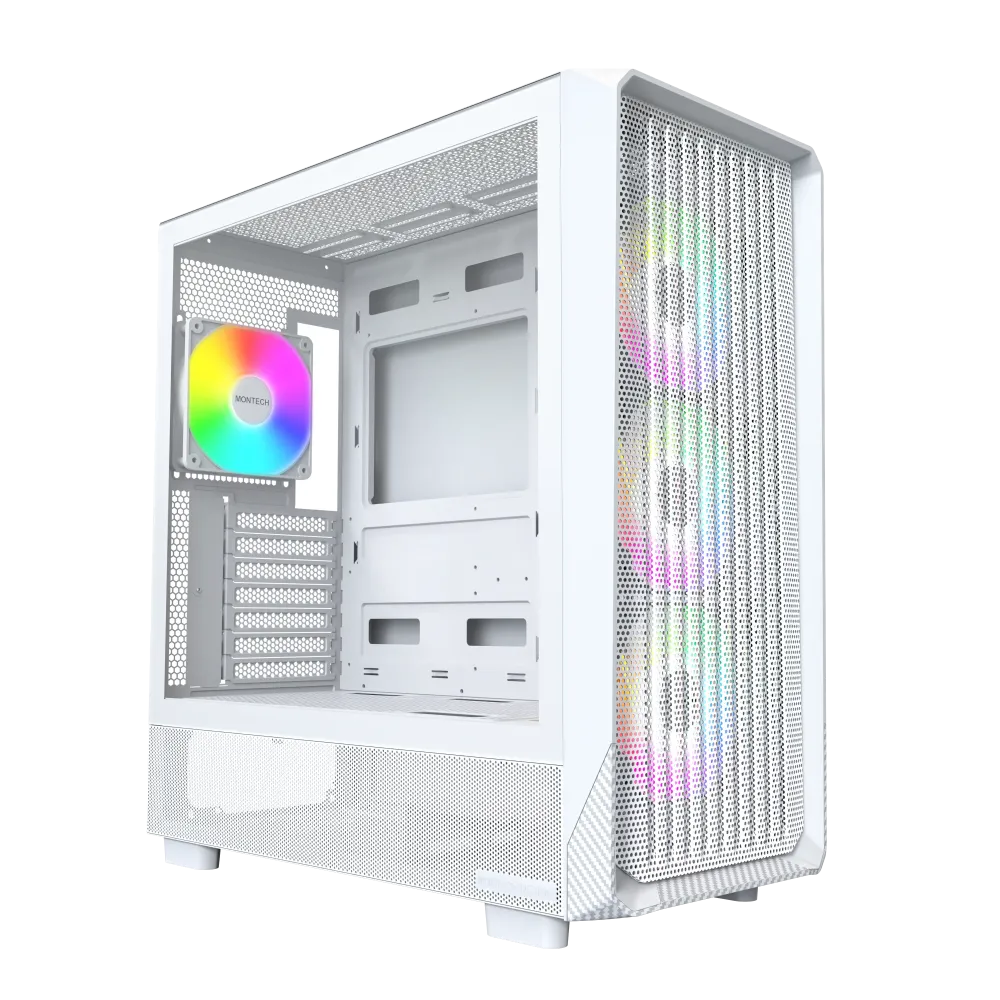 Montech X5 High Airflow ATX Mid-Tower PC Case, 4 ARGB Fans - White - X5-WHITE
