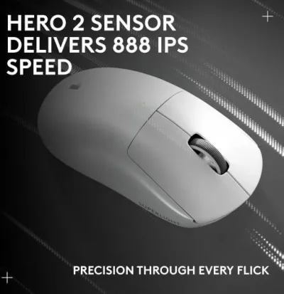Logitech G Pro X Superlight 2c Wireless Gaming Mouse, 5 Buttons, 44K DPI, HERO 2 Sensor, 888 IPS Speed, 88G Acceleration, 8000Hz Polling Rate, Up to 95H Battery, White- 910-007539 — 2