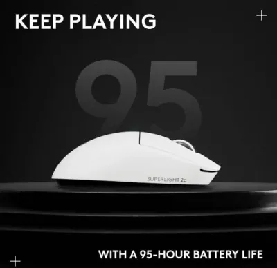 Logitech G Pro X Superlight 2c Wireless Gaming Mouse, 5 Buttons, 44K DPI, HERO 2 Sensor, 888 IPS Speed, 88G Acceleration, 8000Hz Polling Rate, Up to 95H Battery, White- 910-007539 — 4
