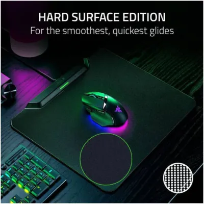 Razer HyperFlux V2 Wireless Charging System Mouse Pad, 1000 Hz Polling Rate, LED indicator, Microtextured Surface, 5 mm Thickness, Hard Mat Type, Non-slip Rubber Feet, Black-RZ81-04930100-B3M1 — 3