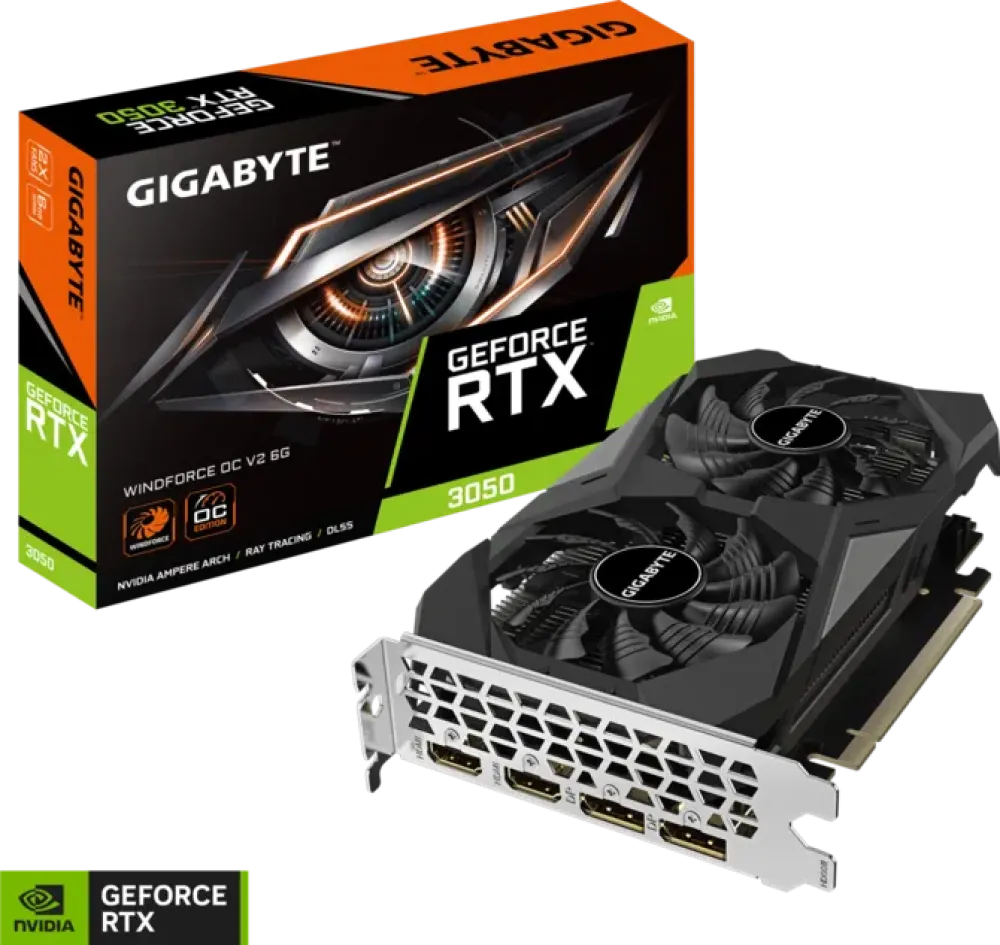 Gigabyte GeForce RTX 3050 Windforce OC V2 6GB GDDR6 Graphic Cards - Black - GV-N3050WF2OCV2-6GD