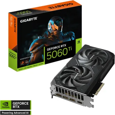 GIGABYTE GeForce RTX 5060 Ti WINDFORCE OC 8G Graphics Card, 8GB GDDR7 128-Bit Memory, 2587 MHz Core Clock, 28 Gbps Memory Clock, 4608 CUDA Cores, PCI-E 5.0, Black-GV-N506TWF2OC-8GD
