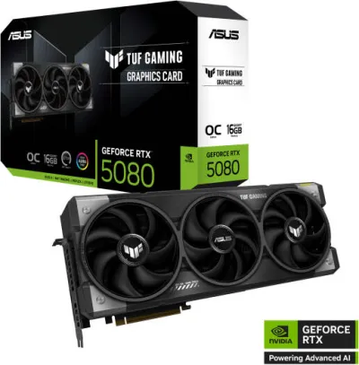 ASUS TUF Gaming GeForce RTX 5080 OC Graphics Card, 16GB GDDR7 256-Bit Memory, 10752 CUDA Cores, 30 Gbps Memory Clock, PCI Express 5.0-90YV0M30-M0NA00