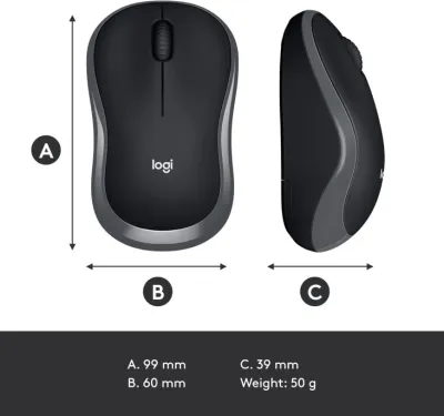 Logitech M185 1000 DPI 2.4GHz Wireless Optical Mouse - Swift Grey — 8