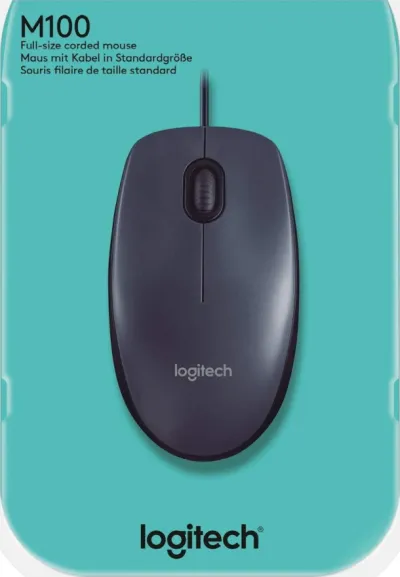 Logitech M100 Wired Mouse - Grey - USB - 910-006652 — 2