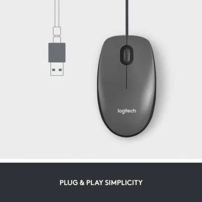 Logitech M100 Wired Mouse - Grey - USB - 910-006652 — 3