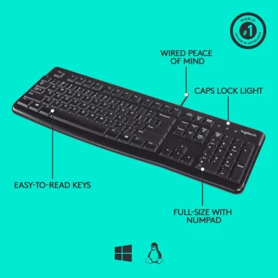 Logitech K120 USB Membrane Keyboard - Eng/Ara Layout — 8
