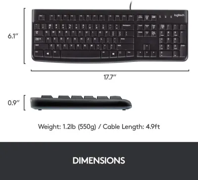 Logitech K120 USB Membrane Keyboard - Eng/Ara Layout — 9