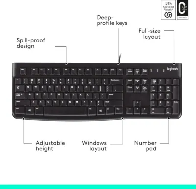 Logitech K120 Corded Keyboard English Layout- Black — 8