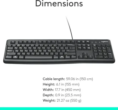 Logitech K120 Corded Keyboard English Layout- Black — 9