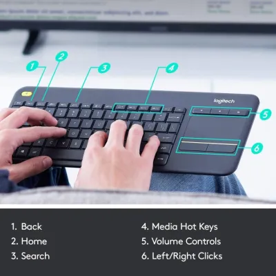 Logitech K400 Plus 2.4 GHz Portable Eng/Ara Touchpad Keyboard — 3