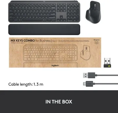 Logitech MX Keys Combo for Business Gen 2 - Bluetooth Eng/Ara Keyboard, Mouse, and Wrist Rest Combo — 8