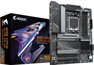 GIGABYTE B650 Aorus Elite AX V2 AM5 ATX Motherboard, AMD B650 Chipset, 4x DDR5 DIMM Sockets, 256GB Max Memory, 3x M.2 Slots, 1x PCIe 4.0 x16 Slot, Realtek 2.5GbE LAN chip- 9MB65ELX2-00-G11