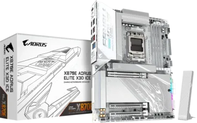 GIGABYTE X870E AORUS ELITE X3D ICE AM5 ATX Motherboard, AMD X870E Chipset, 4x DDR5 DIMM Slots, 256GB Max Memory, 1x PCI Express x16 Slot, 4x M.2 Slots, White- 9MX87EEXE-00-G10