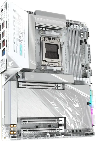 GIGABYTE X870E AORUS ELITE X3D ICE AM5 ATX Motherboard, AMD X870E Chipset, 4x DDR5 DIMM Slots, 256GB Max Memory, 1x PCI Express x16 Slot, 4x M.2 Slots, White- 9MX87EEXE-00-G10 — 3