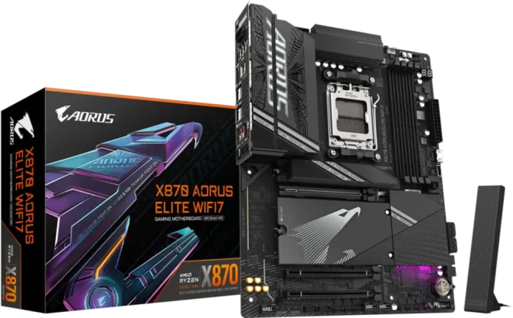 GIGABYTE X870 Aorus Elite Wifi7 AM5 ATX Motherboard, AMD X870 Chipset, 4x DDR5 DIMM Slot, 256GB Max Memory, 4x M.2 Slots, 1x PCIe 5.0 x16, Black-9MX87EL7-00-G11