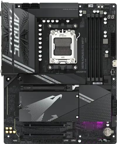 GIGABYTE X870 Aorus Elite Wifi7 AM5 ATX Motherboard, AMD X870 Chipset, 4x DDR5 DIMM Slot, 256GB Max Memory, 4x M.2 Slots, 1x PCIe 5.0 x16, Black-9MX87EL7-00-G11 — 2