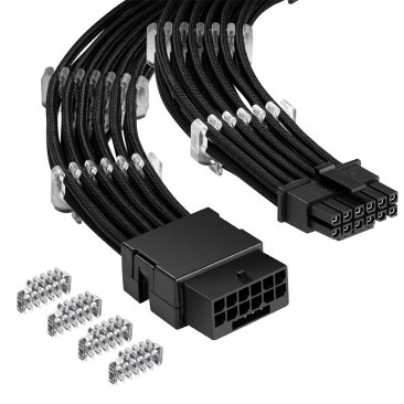 AsiaHorse PCIe 5.0 12VHPWR Sleeved Cable Extension - 16P Male to 16P Female - Black - AS PCIE5.0(12+4) 1-END 180° BLK — 2