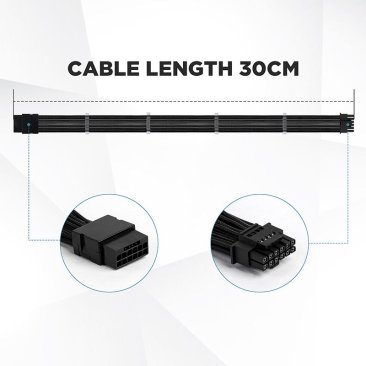 AsiaHorse PCIe 5.0 12VHPWR Sleeved Cable Extension - 16P Male to 16P Female - Black - AS PCIE5.0(12+4) 1-END 180° BLK — 3