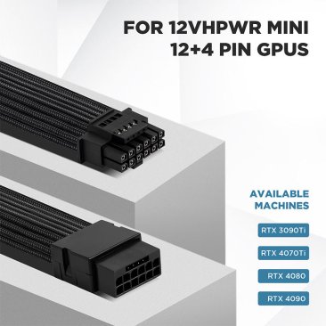 AsiaHorse PCIe 5.0 12VHPWR Sleeved Cable Extension - 16P Male to 16P Female - Black - AS PCIE5.0(12+4) 1-END 180° BLK — 4