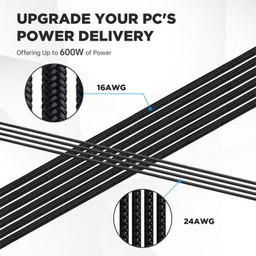 AsiaHorse PCIe 5.0 12VHPWR Sleeved Cable Extension - 16P Male to 16P Female - Black - AS PCIE5.0(12+4) 1-END 180° BLK — 5