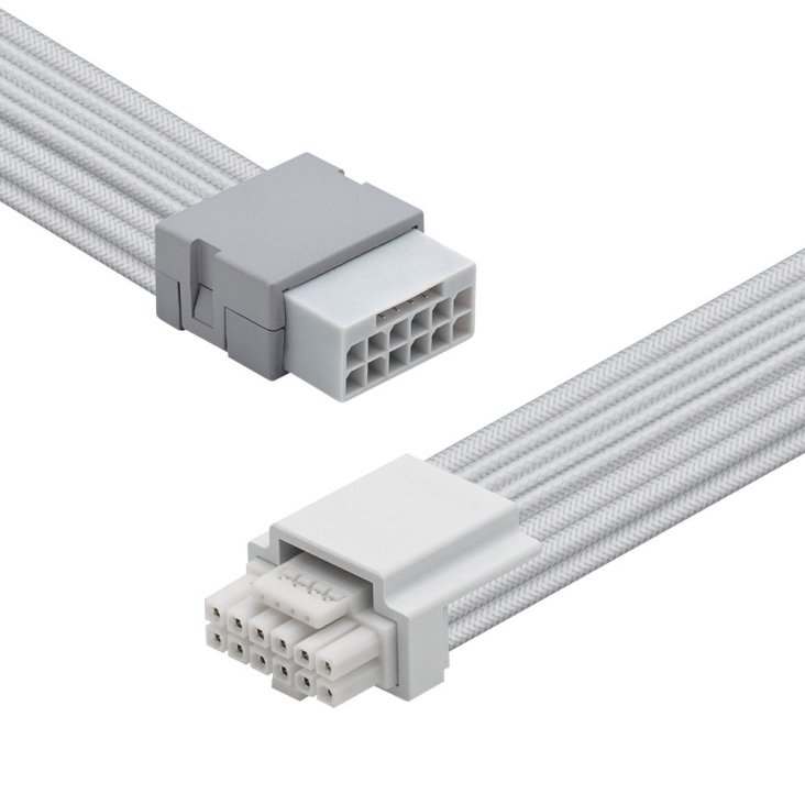 AsiaHorse PCIe 5.0 12VHPWR Sleeved Cable Extension - 16P Male to 16P Female - White - AS PCIE5.0(12+4) 1-END 180° WHT