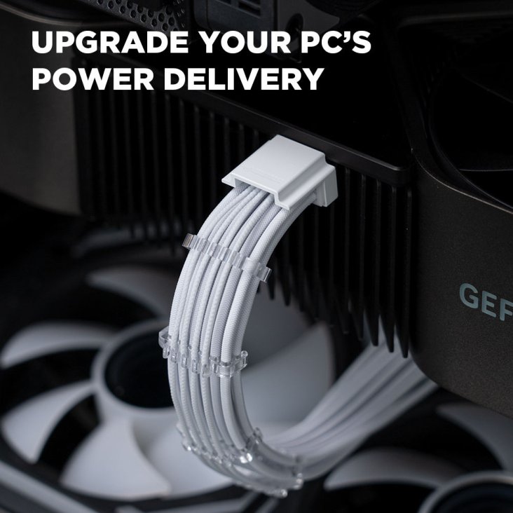 AsiaHorse PCIe 5.0 12VHPWR Sleeved Cable Extension - 16P Male to 16P Female - White - AS PCIE5.0(12+4) 1-END 180° WHT — 5