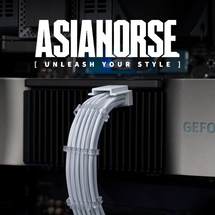 AsiaHorse PCIe 5.0 12VHPWR Sleeved Cable Extension - 16P Male to 16P Female - White - AS PCIE5.0(12+4) 1-END 180° WHT — 6