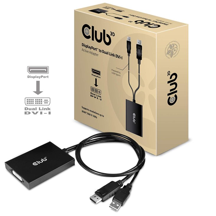Club 3D CAC-1010 Adapter Cable - DisplayPort 1.2 Male/USB-A Male to DVI-I Female - Club 3D CAC-1010
