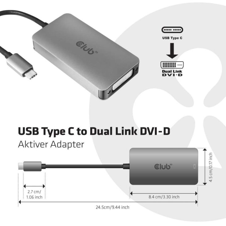 Club 3D CAC-1510 USB Type-C Male - DVI-D Female Adapter - CLUB 3D CAC-1510 — 3