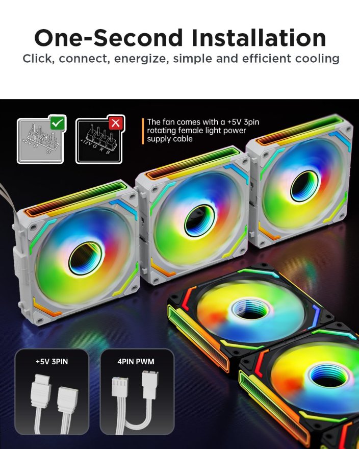 Asiahorse Cosmiq Reverse 120mm ARGB Case Fan - Triple Pack White — 7